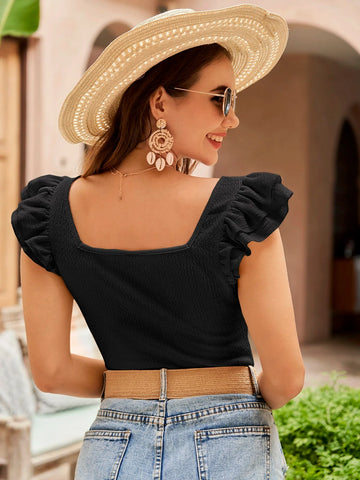 T-shirt à col carré à volants